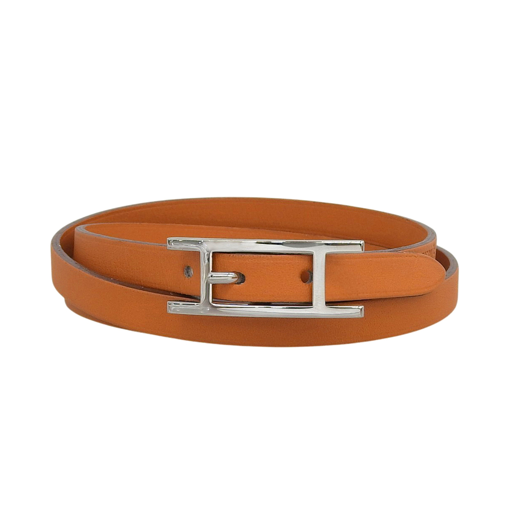 HERMES Orange Leather Charm Bracelet